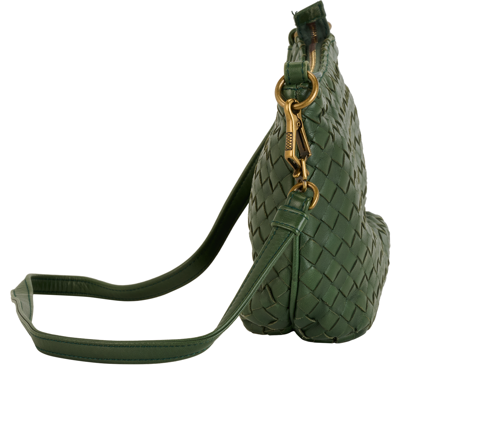Intrecciato Shoulder Bag, &pound;490, Handbags, Green, Leather, Side view